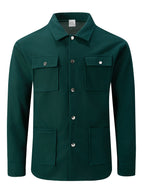 Mens Textured Waffle Shacket Collar Button Front Multi Pocket Long Sleeve Outerwear Top - Military Green