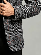 British Retro Check Men'S Overcoat Suit Lapel Single-Breasted Slim Fit Jacket Autumn Winter Casual Men'S Wear Polyester 90.7 Other 9.3 PP - Grey