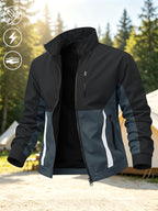 Men's New Trendy Versatile Outdoor Sports Mountain Climbing Comfortable Casual Fashionable Loose High Street Long Sleeve Color Block College Jacket - Black