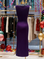 Women's Elegant Lurex Evening Gown - Tailored Waist-Cinched Bodycon Dress with Ruched Cowl Neck & Slit, Machine Washable Suitable for Weddings, Prom, Bridesmaid Dresses, Formal Party Outfits - Purple