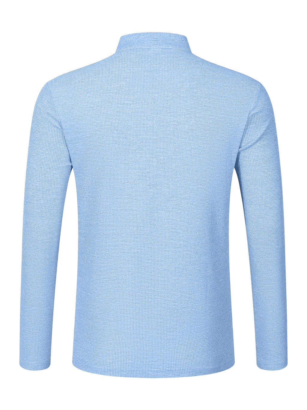 Josh Mei Selection: 2026 New Men's Stand Collar Waffle Texture Long Sleeve Shirt, Three-Button Half Open Lapel with Pocket, Lightweight and Comfortable Basic Top for Daily Outings - Light Blue