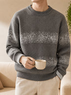 1pc Du Jing Lan OBM Men's Knit Sweater - Old Money Style Color Striped Crew Neck Sweater Suitable for Layering, Business Casual & Outdoor Wear, Warm Winter Pullover for Golf, Basketball, Running, Daily Layering (Regular Fit) - Dark Gray