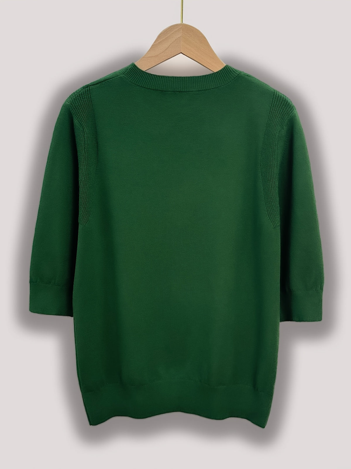 Fine Round Neck Mid-Sleeve Sweater Women'S Spring Autumn New Vintage Elegant Top Short Sleeve Base Layer - Green