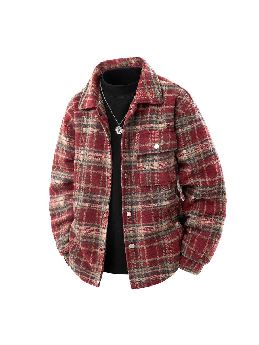 High-quality Plaid Heavyweight Men's Jacket, Simple Casual Couple's College-style Coat, Soft and Comfortable Classic Men's Jacket - Red