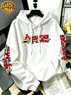 By Warner Bros., 2026 New Adventure Treasure Print, Men's Hoodie, Hooded Sweatshirt, Kangaroo Pocket and Drawstring Hat, Suitable for Daily and Outdoor Sports Wear, Autumn and Winter Warm Jacket, Fashionable Jacket - White