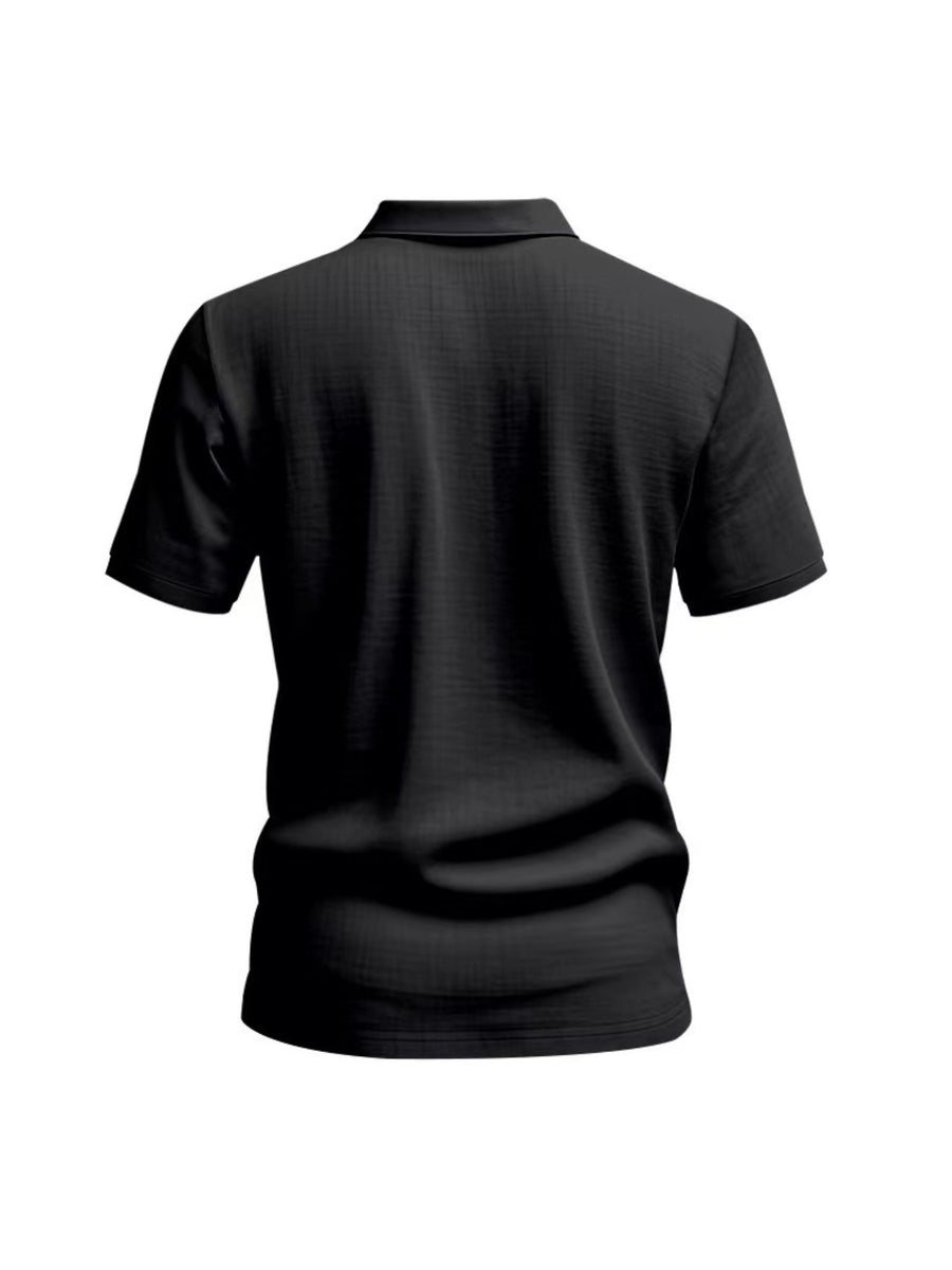 Men'S Short-Sleeve Polo Shirt, Classic Collar Loose Top, Suitable for Beach Outings, Daily Commute, And Casual Business - Black