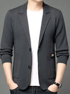 1 Men's Knitted Suit Lapel Jacket, Suitable for Light Business Wear and Daily Work, Ideal as a Gift - Grey