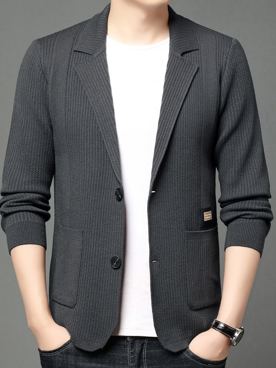 1 Men's Knitted Suit Lapel Jacket, Suitable for Light Business Wear and Daily Work, Ideal as a Gift - Grey
