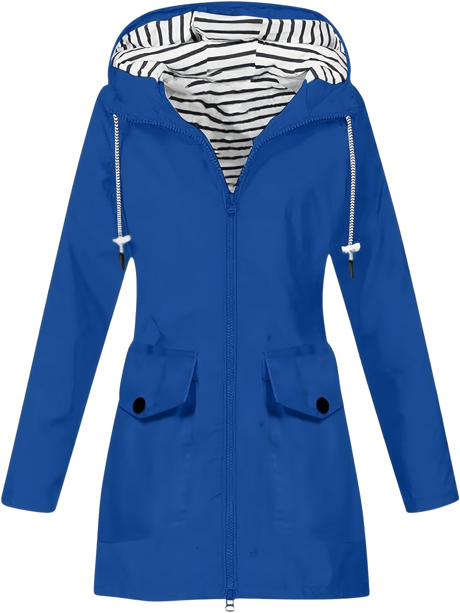 Women's jacket hooded lightweight outdoor long hooded windbreaker - Blue
