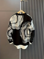 Temujin OBM Men's Fashion Trendy New Creative Jacquard Round Neck Knit Long Sleeve Pullover Sweater - Black