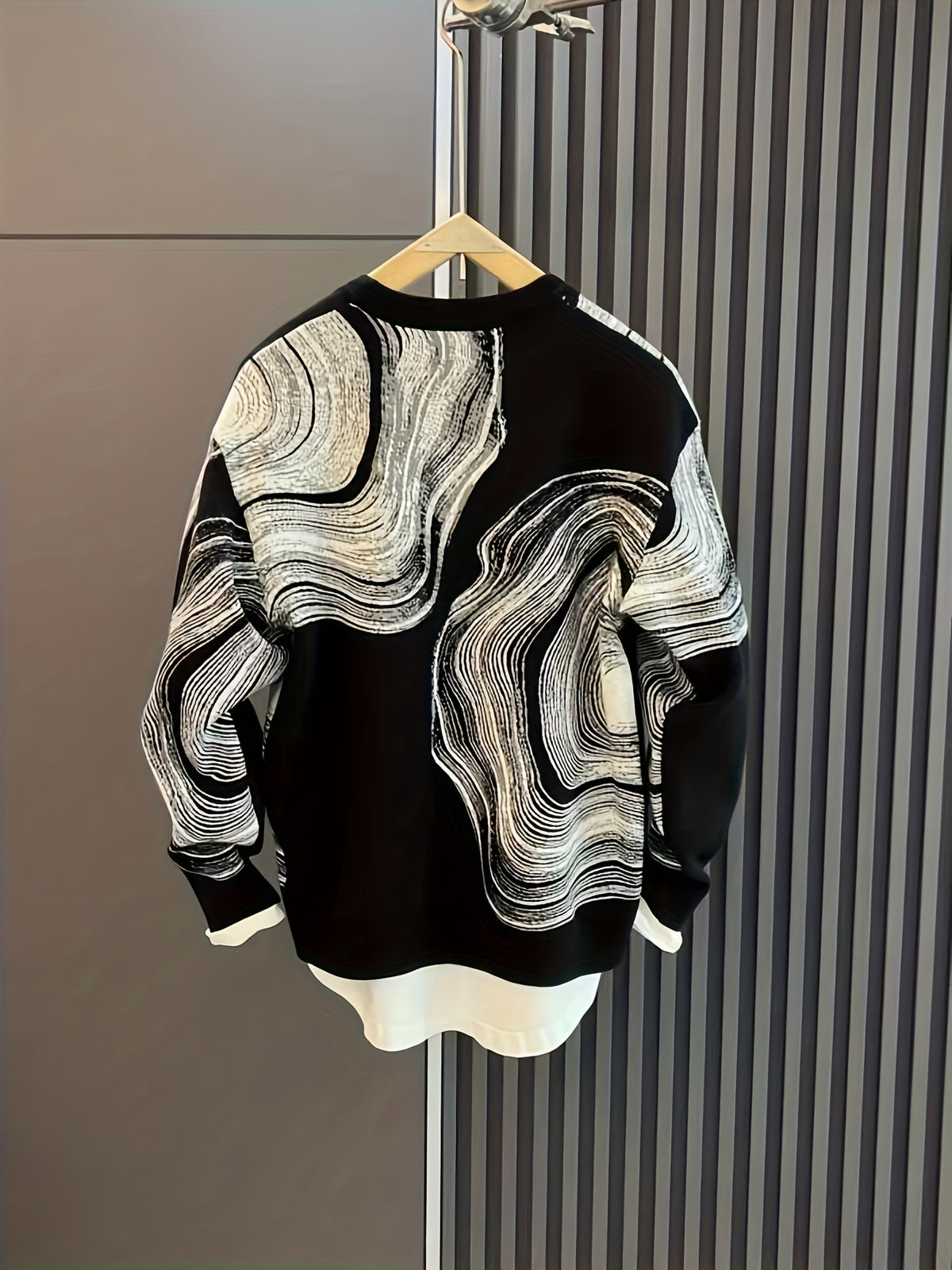 Temujin OBM Men's Fashion Trendy New Creative Jacquard Round Neck Knit Long Sleeve Pullover Sweater - Black