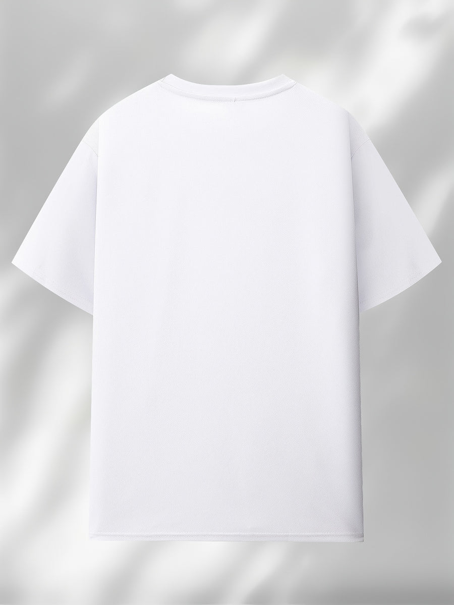 Men'S 2D Novelty Short Sleeve T-Shirt Printed with Minimalist Snowy Paris Elements Pattern, Loose Comfortable Crew Neck, Street Trendy Casual Summer Top, Breathable Fabric - White