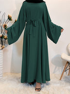1pc Fashionable, Elegant, Comfortable, and Casual Wide-sleeved Abaya with Belt. Solid Color Suitable for Daily Wear. Loose and Comfortable Women's Abaya Dress. Ferace Tesettür Clothing, Women's Abayas for Muslim Women, Islamic Wear for Women - Dark Green