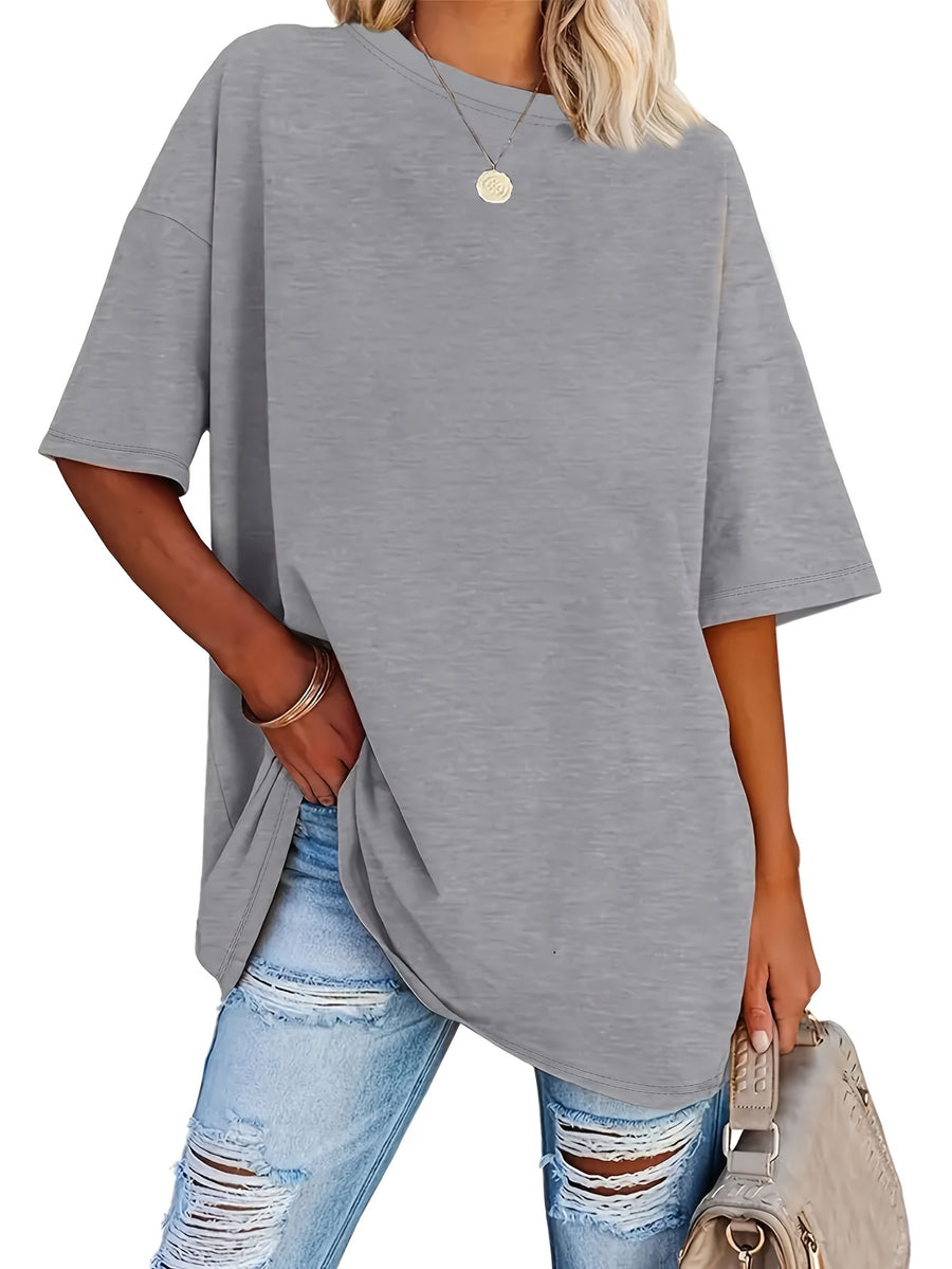 A Very Trendy Solid-color Women's Fashion T-shirt That Is Perfect for Spring and Summer, and Versatile Enough for All Seasons and All Body Types! - Light Grey