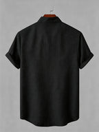 New Summer Men's Stand Collar Short-Sleeve Shirt, 100% Pure Cotton Bohemian Style Embroidered Pattern Casual Shirt, Comfortable and Breathable Fabric, Versatile Daily Top, an Excellent Choice for Home, Outings, Travel, and Beach Vacations - Black