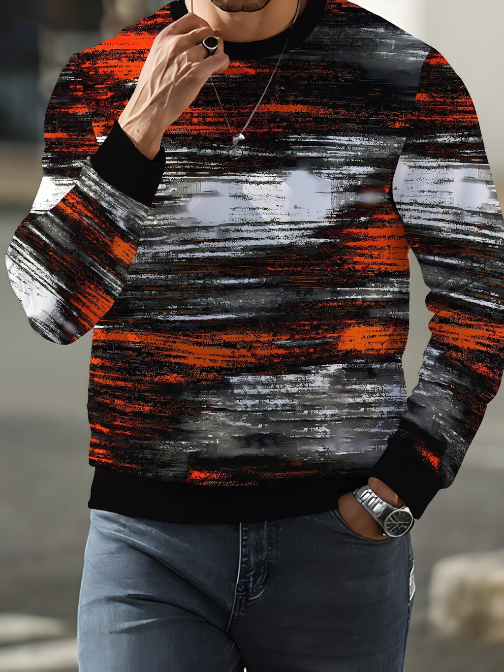 New Fashionable Trendy Crew Neck Long Sleeve Autumn/Winter Printed Crew Neck Sweatshirt Men's Top - Mixed colors