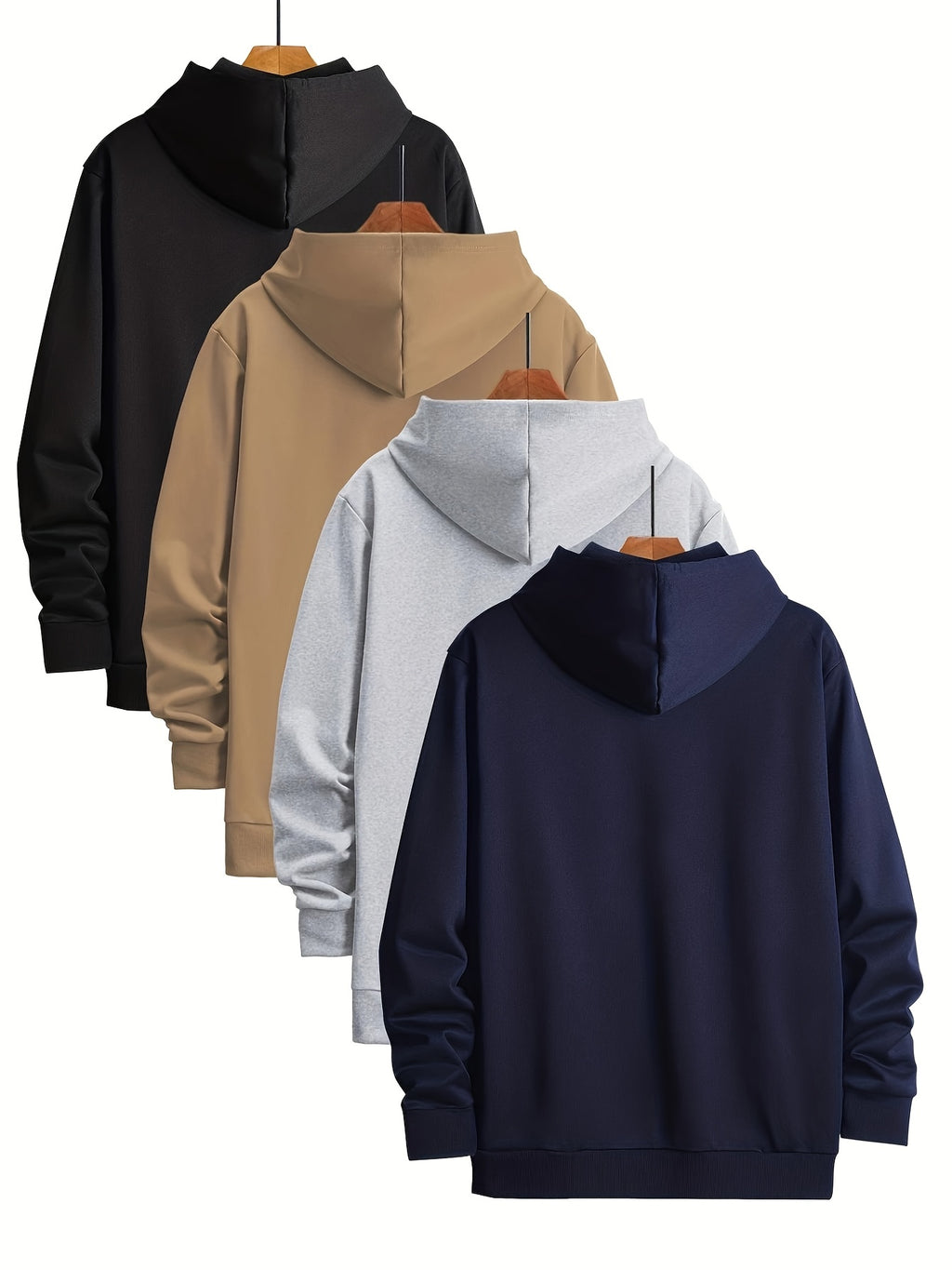 A Set of 4 Men'S Long-Sleeve Hoodies for Spring And Autumn, Featuring a Solid Color, Drawstring Design, And Kangaroo Pocket. Perfect for Casual Outdoor Sports And Jogging, Ideal As a Gift for Boyfriends Or Husbands - Mixed colors