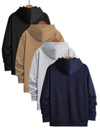 A Set of 4 Men'S Long-Sleeve Hoodies for Spring And Autumn, Featuring a Solid Color, Drawstring Design, And Kangaroo Pocket. Perfect for Casual Outdoor Sports And Jogging, Ideal As a Gift for Boyfriends Or Husbands - Mixed colors