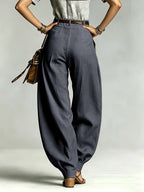 Commuter Fashion Solid Color Pocket Loose Women'S High-Waist Slim Trousers - Dark Gray