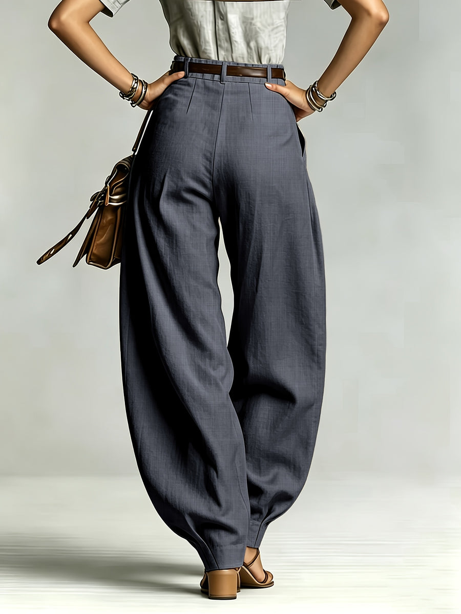 Commuter Fashion Solid Color Pocket Loose Women'S High-Waist Slim Trousers - Dark Gray