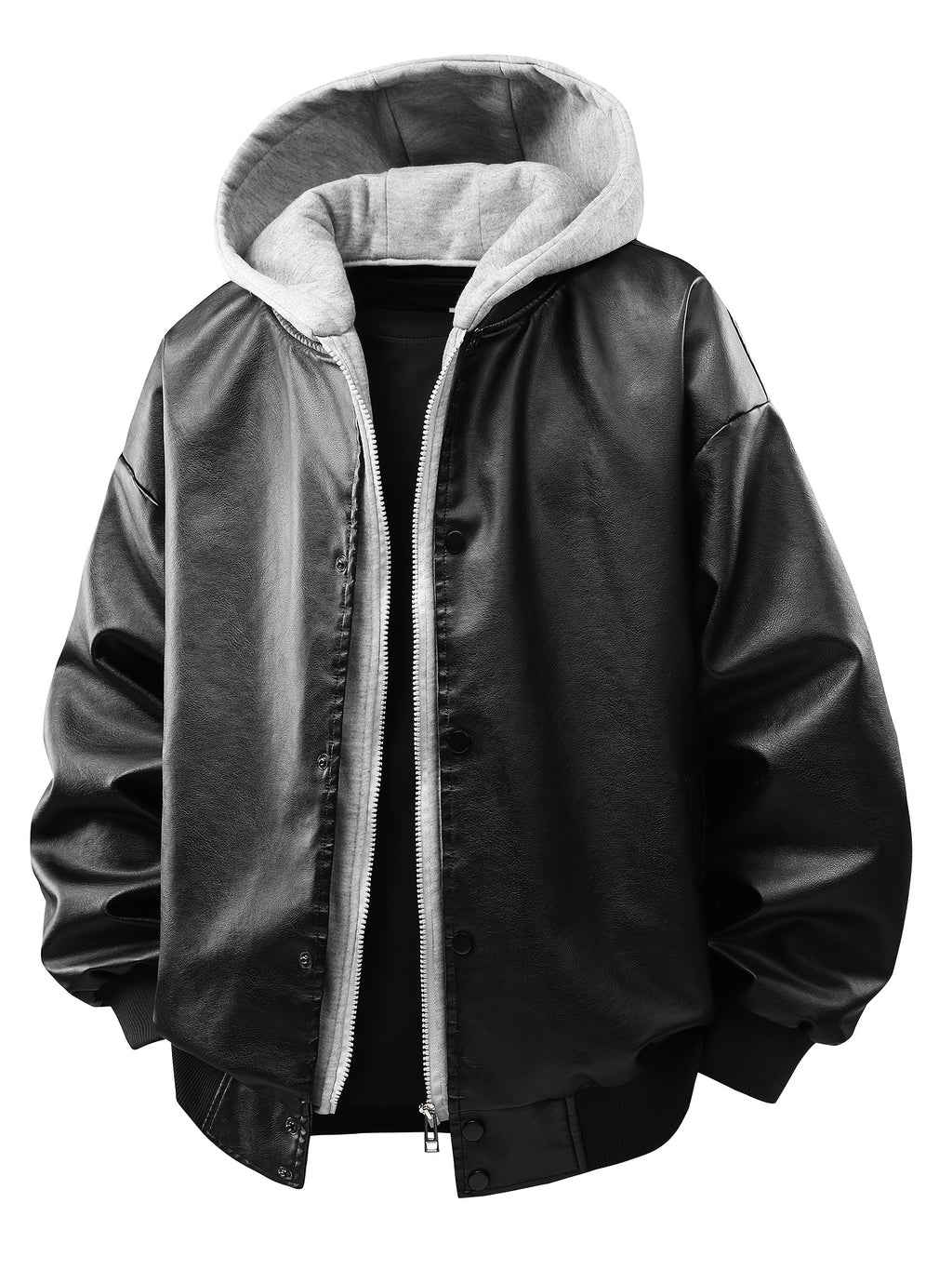 Men's Autumn/Winter 2-in-1 Look Hooded Baseball Jacket - Black