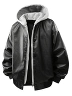 Men's Autumn/Winter 2-in-1 Look Hooded Baseball Jacket - Black