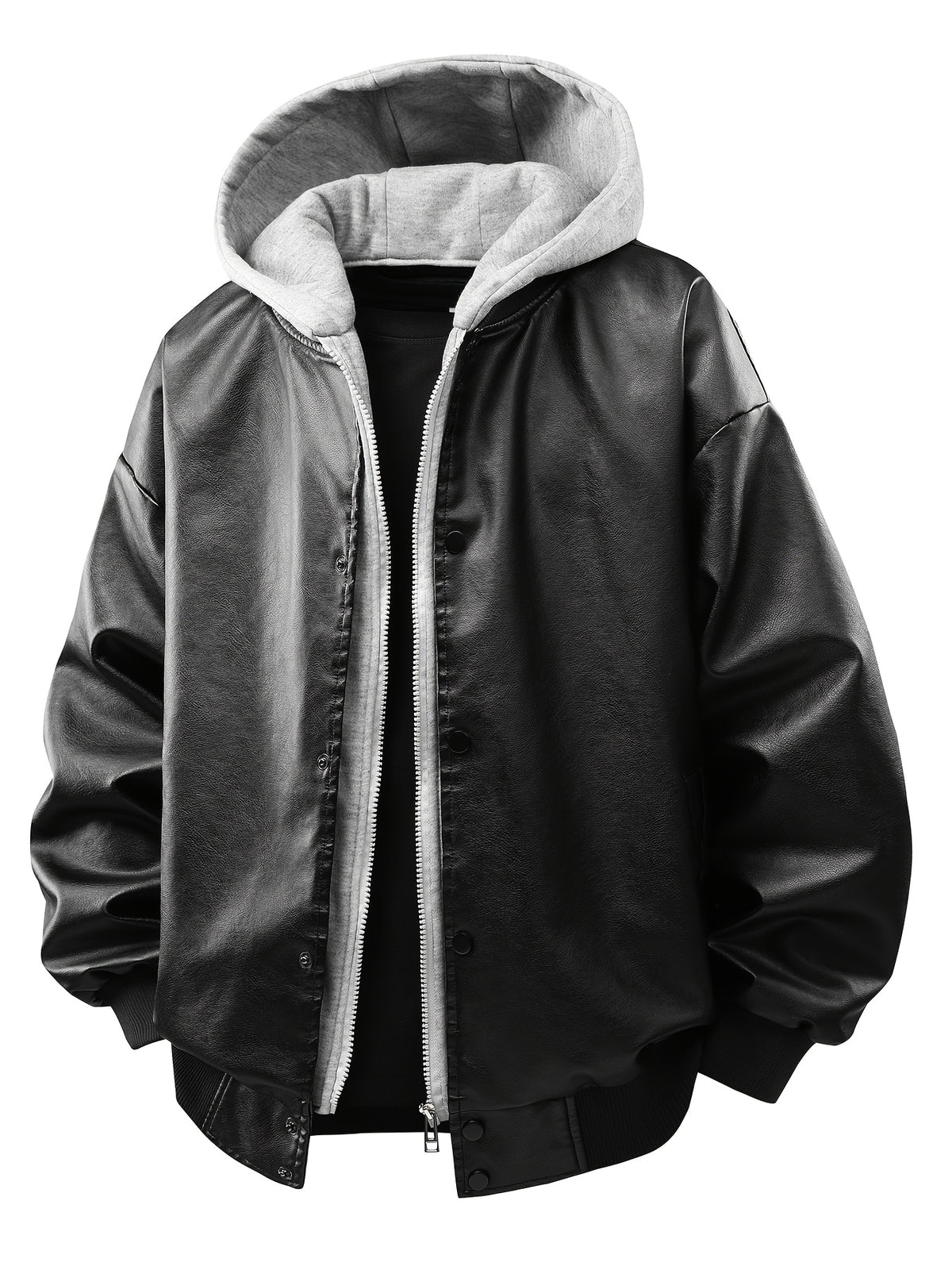 Men's Autumn/Winter 2-in-1 Look Hooded Baseball Jacket - Black