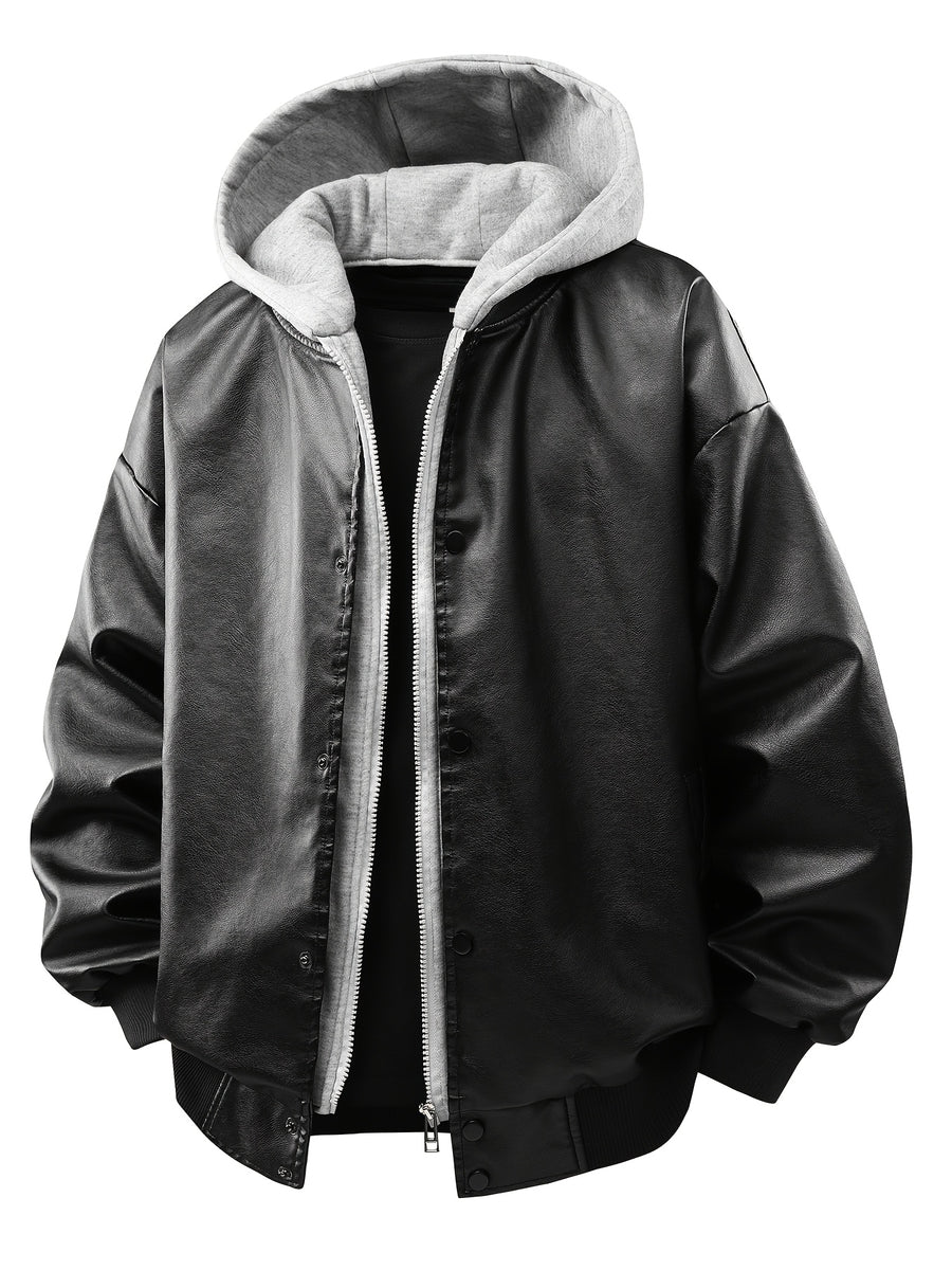 Men's Autumn/Winter 2-in-1 Look Hooded Baseball Jacket - Black