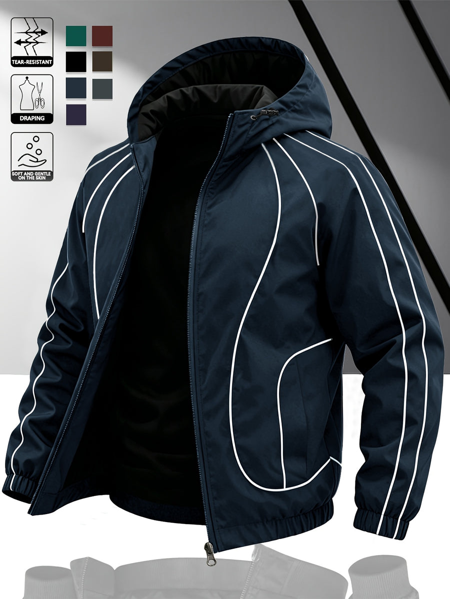 Men's Lightweight Hooded Zip-Up Jacket with White Drawstrings, Thin Style, Suitable for All Seasons, JK5689 - Deep Blue