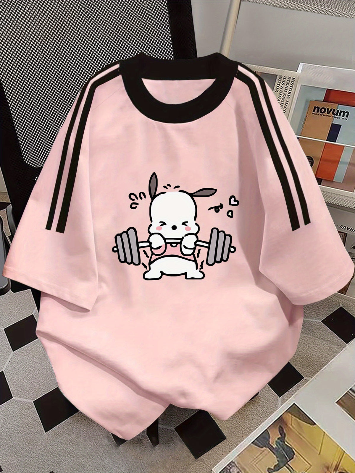 Sanrio American Vintage 2026 Spring/Summer Fun Pochacco Cartoon Print Short-Sleeve T-Shirt for Women, Hong Kong Style Loose Fit, BF Casual Style, Versatile - Pink