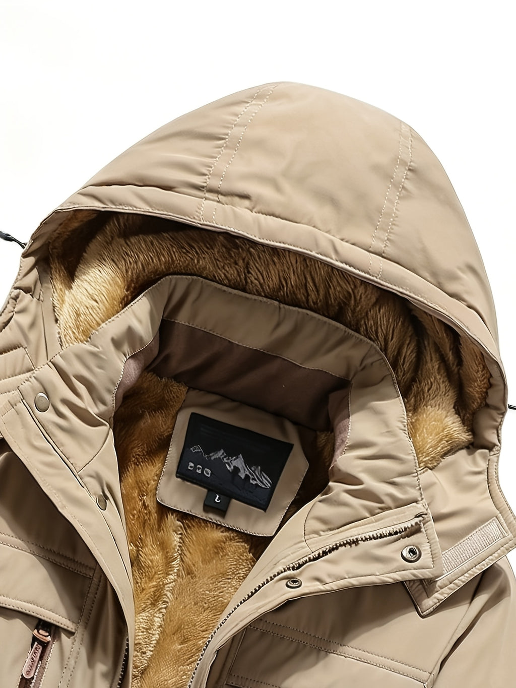DIFFELEMENT Men's -Lined Hooded Parka Padded Coat, Windproof and Warm, Multi-Pocket Workwear Jacket with Detachable Hood, Elastic Cuffs, Regular Fit, Suitable for Cold Weather, Urban Streetwear, Skiing, Hiking, Winter Daily Work, and Casual Wear - Khaki