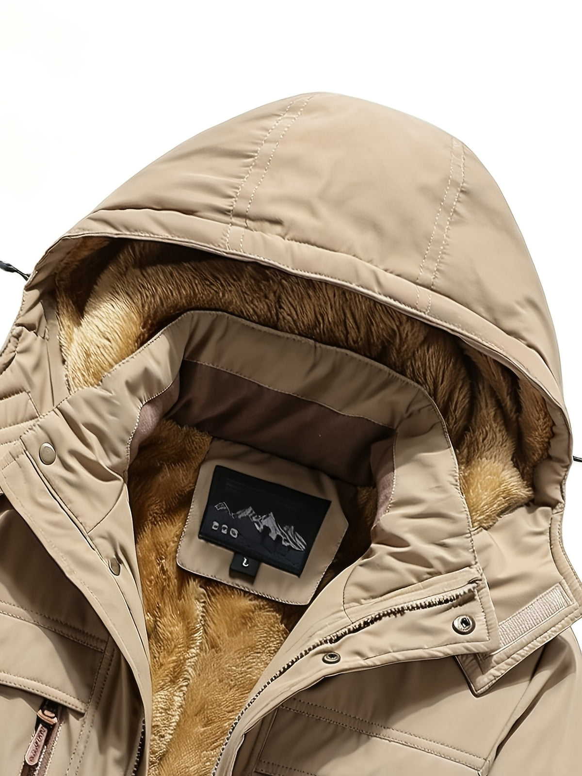 DIFFELEMENT Men's -Lined Hooded Parka Padded Coat, Windproof and Warm, Multi-Pocket Workwear Jacket with Detachable Hood, Elastic Cuffs, Regular Fit, Suitable for Cold Weather, Urban Streetwear, Skiing, Hiking, Winter Daily Work, and Casual Wear - Khaki