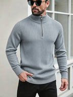 Men'S Stand Collar Half-Zip Sweater for Autumn And Winter, Versatile Long Sleeve Top, Warm And Comfortable Half-Placket Long Sleeve Sweatshirt, Classic Versatile Casual Pullover, Suitable for Daily Leisure And Street Strolls - Flecking Gray