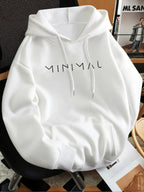 Minimalist Style Letter Print Hooded Sweatshirt, Versatile Top for Daily Casual and Commuting - White