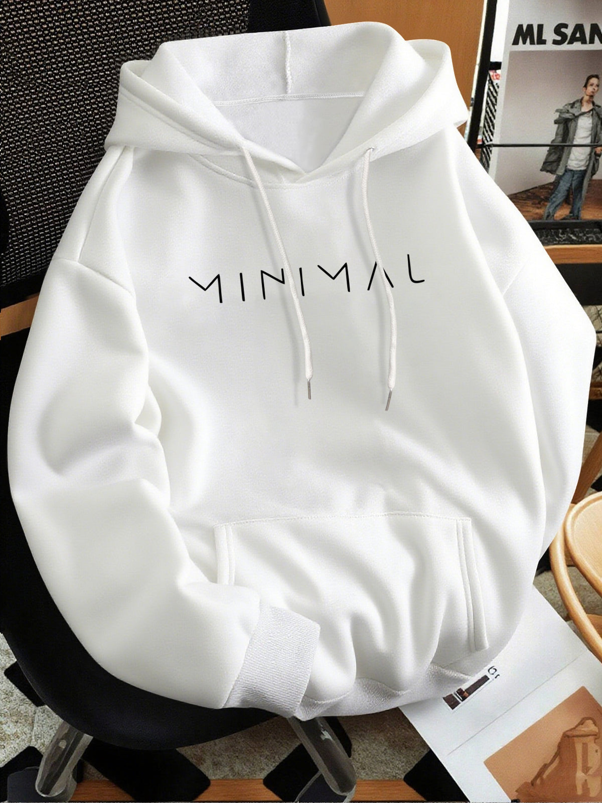 Minimalist Style Letter Print Hooded Sweatshirt, Versatile Top for Daily Casual and Commuting - White
