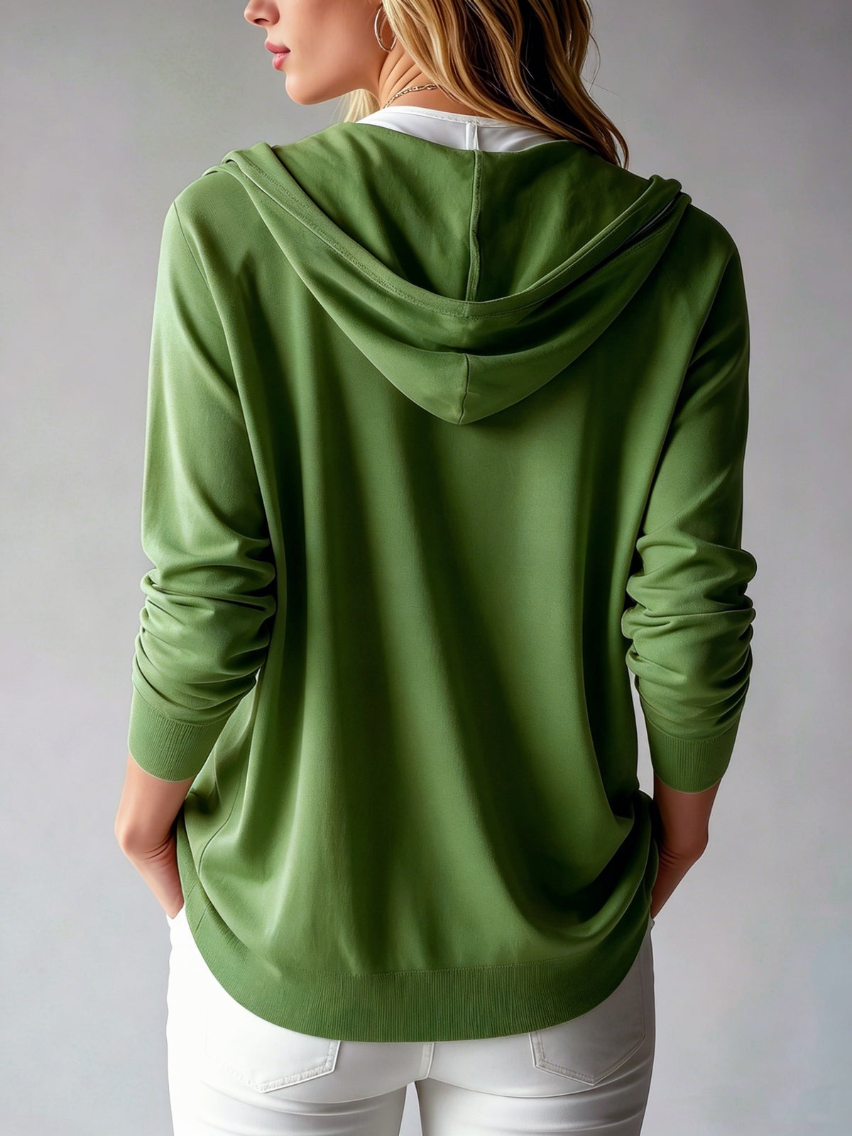 Lyocell Tencel Women'S Sweater Cardigan Hooded Cardigan Women'S Spring Autumn Winter Style Long Sleeve Button Loose Coat, Western Style Casual Temperament Top, Drawstring Hood Design, Daily Commute Outing Versatile Outerwear Elegant - Green