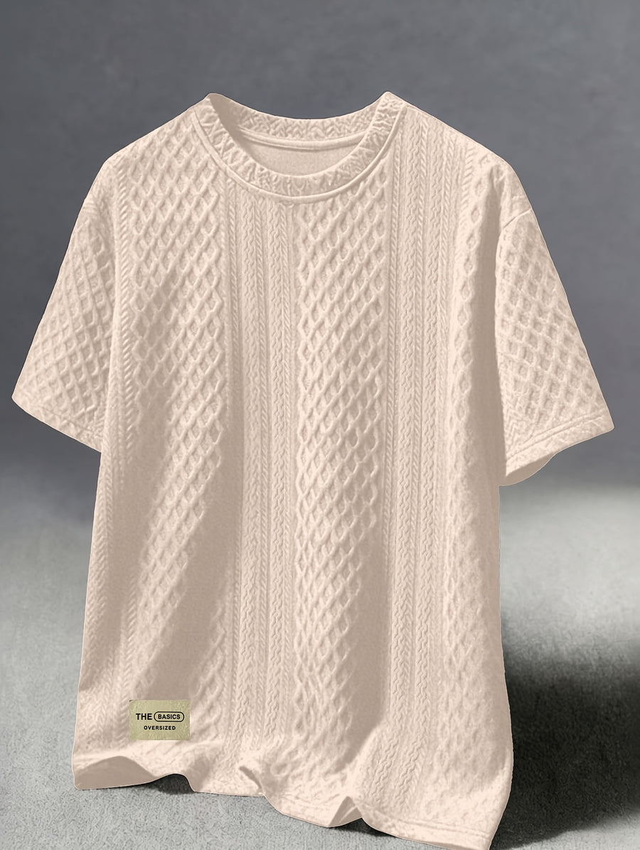 Men's New Textured Fabric Crew Neck T-Shirt - Apricot