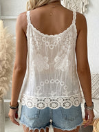 New Fashionable Women's Elegant Embroidered Hollow-Out Lace Camisole, Bohemian Artistic Holiday Casual Sleeveless Top, Ideal for Autumn/Winter Layering, Suitable for Outings, Vacations, Parties, and Queuing - Apricot