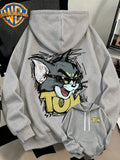 WB Men's. Official Licensed Hooded Sweater Hoodie - Retro Print (Loose Fit Hooded with Iconic WB), Machine Washable Casual Sweater Suitable for Fall/Winter, Daily Wear & for or Outings - Light Grey