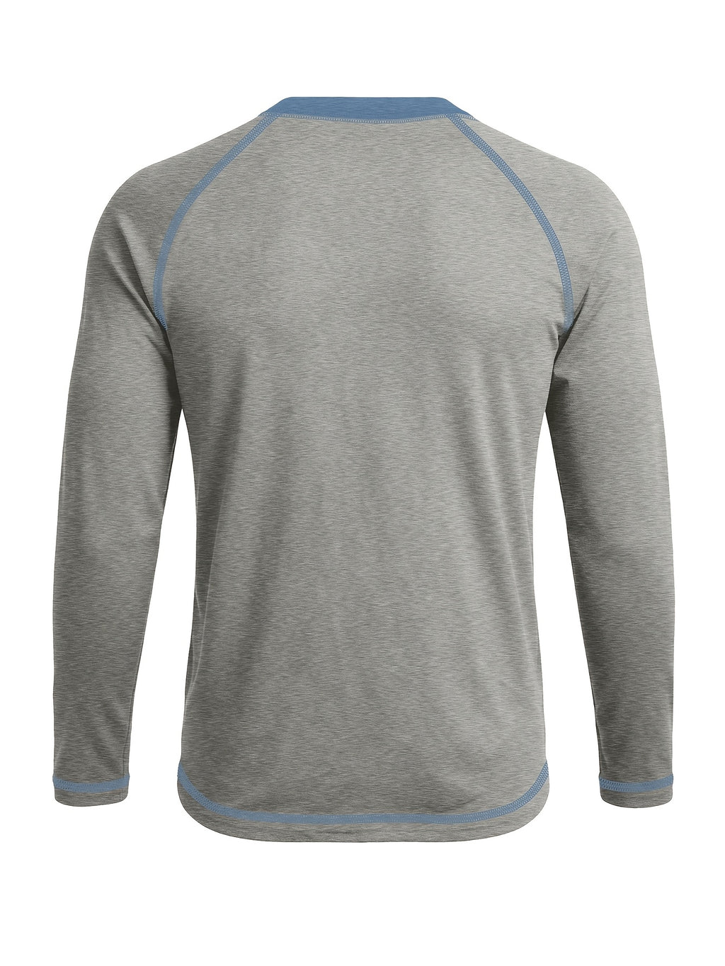 Cross-Border New Men'S Long Sleeve Round Neck T-Shirt, Outwardly Oriented Western Men'S Clothing Color-Blocked Top Base Layer - Light Grey