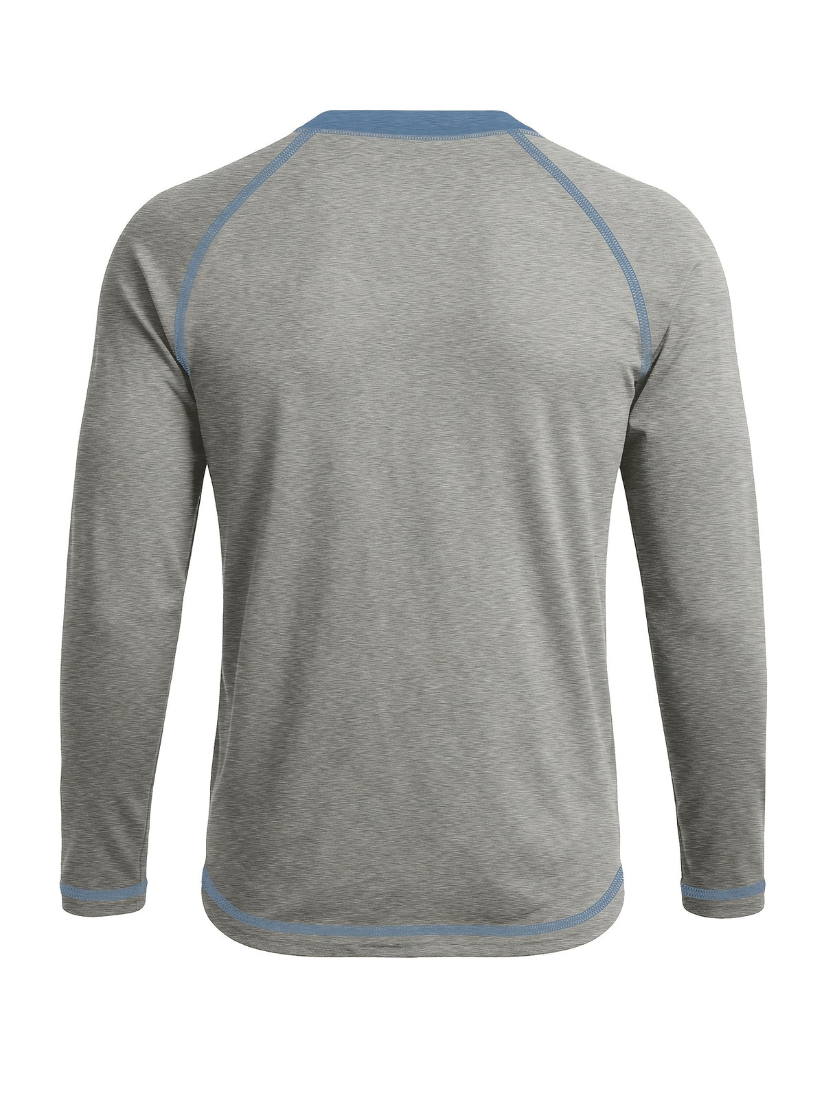 Cross-Border New Men'S Long Sleeve Round Neck T-Shirt, Outwardly Oriented Western Men'S Clothing Color-Blocked Top Base Layer - Light Grey