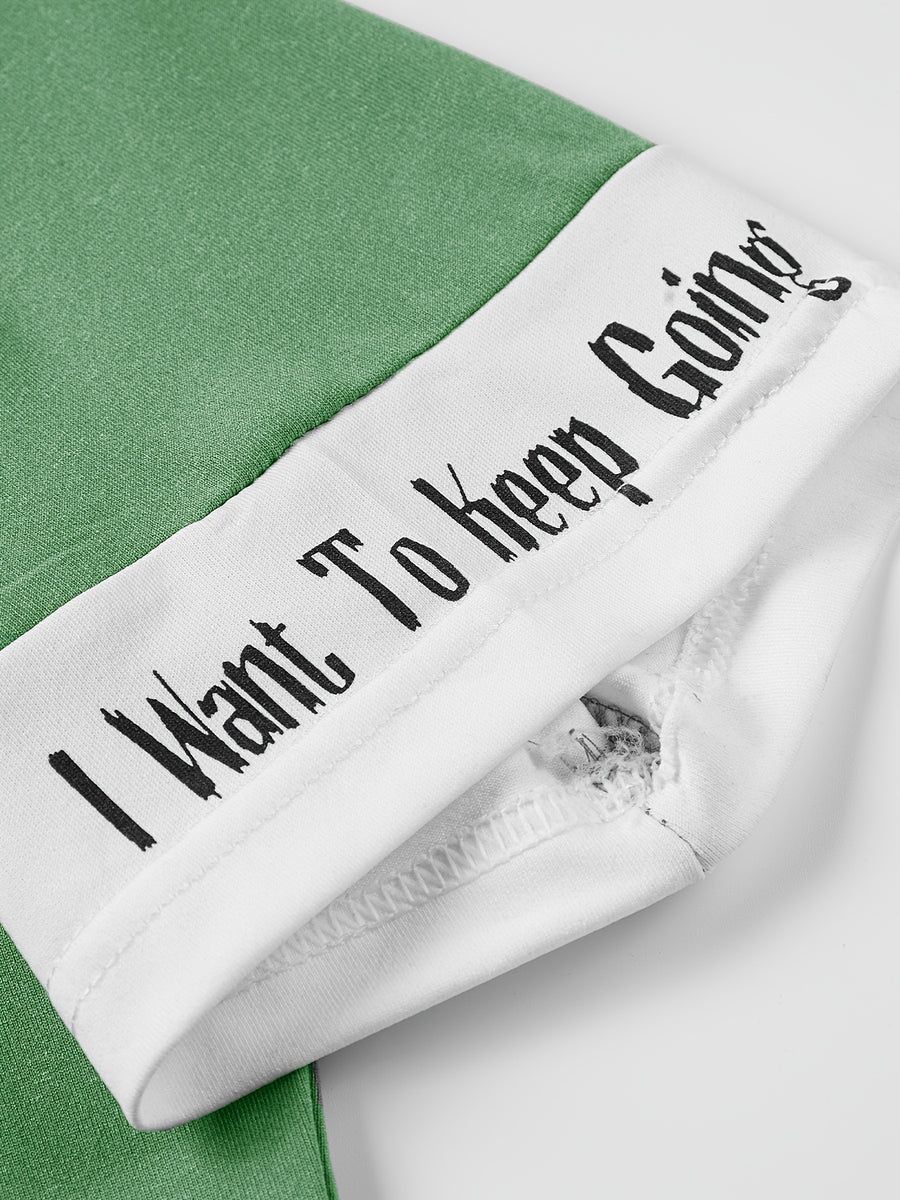 Color-Block Hooded Men'S Casual Letter Print Faux Two-Piece Short Sleeve T-Shirt - Light Green