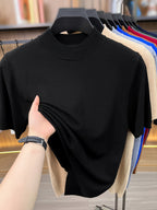 [Wading Whale OBM] 1pc Spring Summer New Men'S Knit Pullover Sweater, Old Money Style Textured Solid Color Short Sleeve T-Shirt, Casual Fashion Thin Breathable Ribbed Pullover Sweater Base Layer Top, Suitable for Spring And Summer Wear - Black