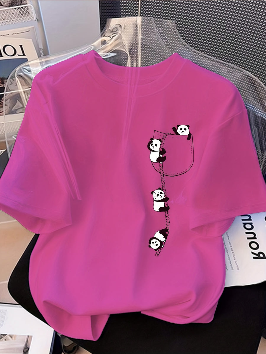 Letter Print T-shirt, Short Sleeve Crew Neck Casual Top for Summer & Spring, Women's Clothing - Rose Red