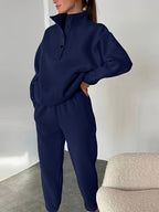 European and American Women's fashion ladies' body builders casual red suit s casual pure color loose waist, a versatile loose suit 2025 - Navy Color