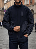New Men'S Retro Cargo Jacket Patchwork Stand Collar Coat Commuter All-Match Casual Top Autumn Winter - Navy Color