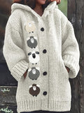 Winter Women's Elegant Hooded Oversized Outerwear Jacket, Multi-Color Little Lamb, Chunky, Soft, Thick, Beautiful, Stylish, Comfortable, Casual, Vintage, Commuting Cardigan, Gift - Granny Gray