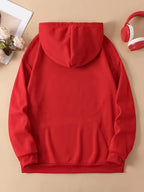 Plus Size 1pc Fashion Women's Autumn/Winter Warm Hooded Sweatshirt with an Elegant and Beautiful Y2K Style Casual Sweatshirt Featuring a Cartoon Smiling Face Print, Winking and Sticking Out Tongue, Playful and Cute. Pattern Print Plus Size -Lined - Red