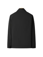 Men'S Stand-Up Collar Zip-Up Lightweight Business Jacket, Textured Wrinkled Fabric with Fine Check Breathable Full Lining, Zipper And Button Double-Breasted Casual Commuter Trench Coat, Curved Side Zip Pockets Slight Body-Shaping Top - Black