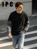 Men's 2-in-1 Look Long Sleeve T-Shirt, Contrast Gray Sleeve Top, Men's Work Safety Apparel, Suitable for Work Scenes, Men's Practical Work Top, Men's Work and Protective T-Shirt - Black